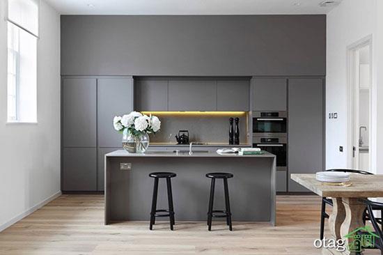 مدل رنگ کابینت خاکستری و سفید مشکی مناسب آشپزخانه های مدرن