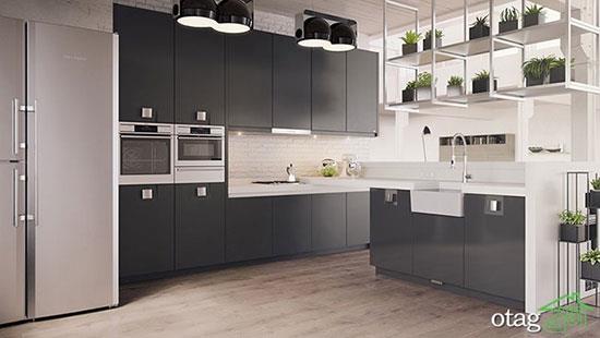 مدل رنگ کابینت خاکستری و سفید مشکی مناسب آشپزخانه های مدرن