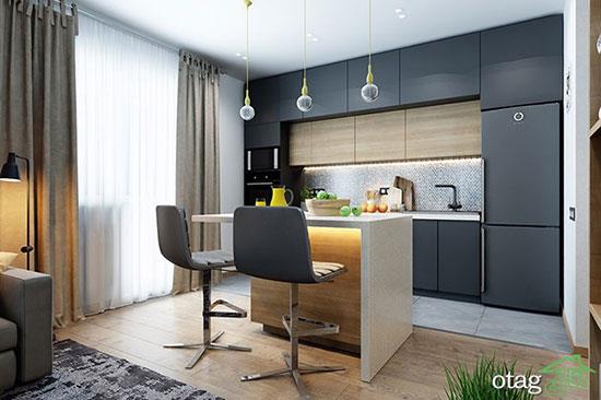 مدل رنگ کابینت خاکستری و سفید مشکی مناسب آشپزخانه های مدرن