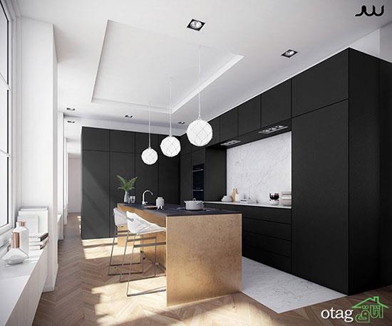 مدل رنگ کابینت خاکستری و سفید مشکی مناسب آشپزخانه های مدرن