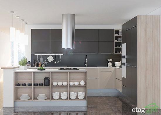 مدل رنگ کابینت خاکستری و سفید مشکی مناسب آشپزخانه های مدرن