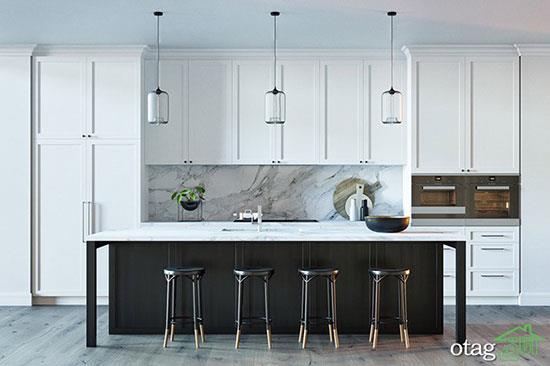 مدل رنگ کابینت خاکستری و سفید مشکی مناسب آشپزخانه های مدرن