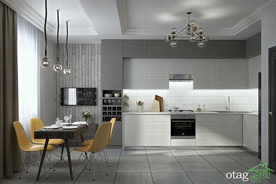 مدل رنگ کابینت خاکستری و سفید مشکی مناسب آشپزخانه های مدرن