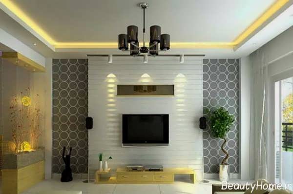 مدل کاغذ دیواری پذیرایی با طرح مدرن و شیک 