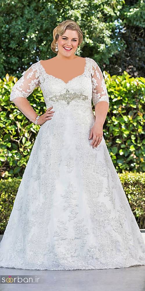 مدل لباس عروس آستین دار سایز بزرگ 2017 برای عروس های درشت اندام و تپل