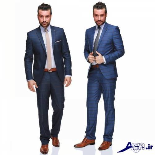 مدل کت و شلوار مردانه با پارچه خط دار 
