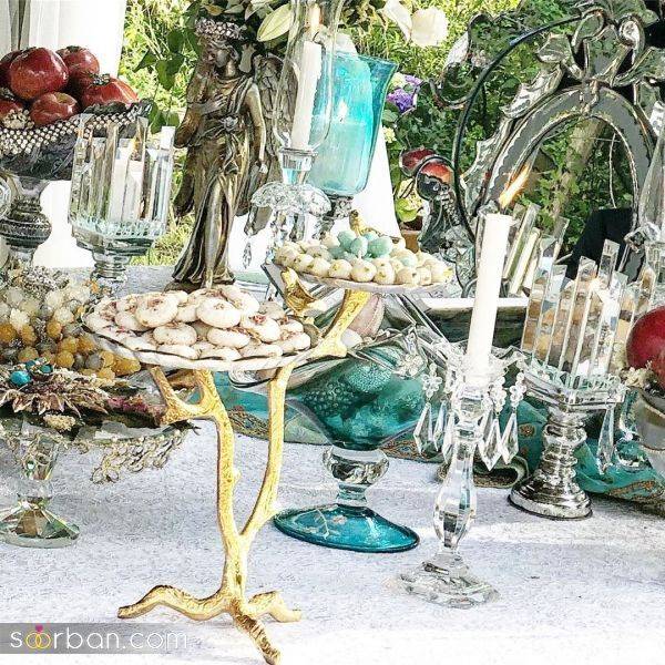 alt( سفره عقد _ فضای باز ، ترکیب رنگ فیروزه ای و سفید )