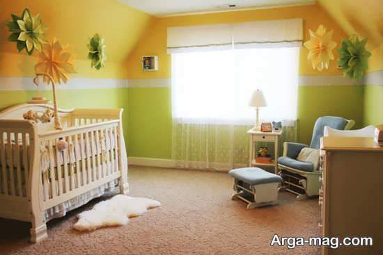 ترکیب دو رنگ زرد و سبز برای اتاق نوزاد 