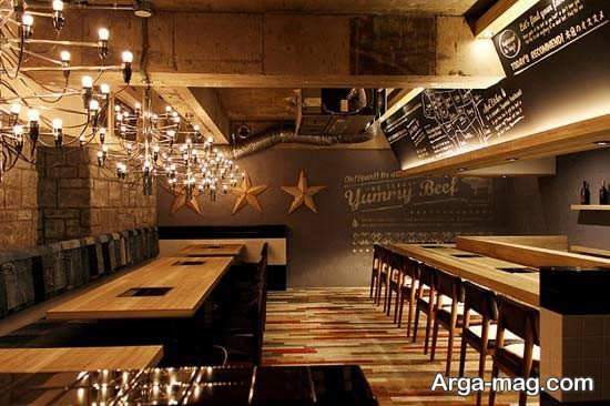 معماری داخلی رستوران چوبی