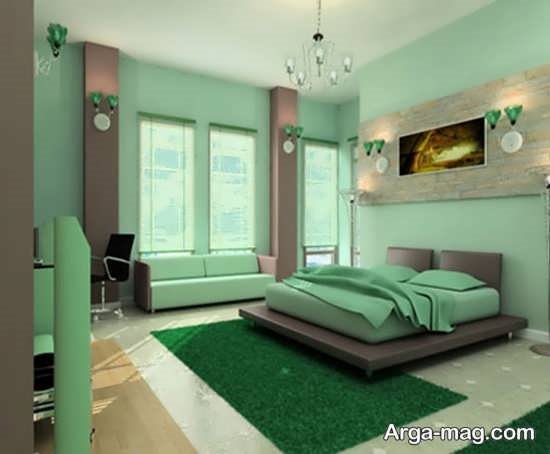اتاق خواب با دکوراسیون سبز