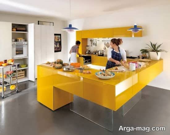 دکوراسیون زیبا و جذاب آشپزخانه زرد