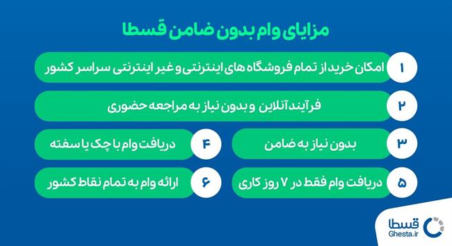 مزایای وام بدون ضامن قسطا