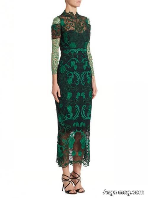 مدل لباس مجلسی گیپور سبز 