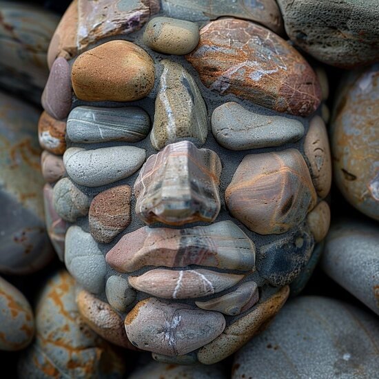 خلق آثار هنری صورتک انسان با سنگ های رودخانه ای
