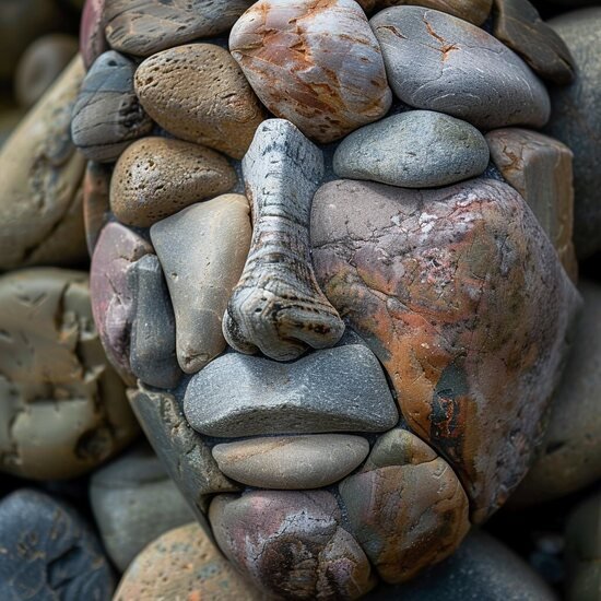 خلق آثار هنری صورتک انسان با سنگ های رودخانه ای
