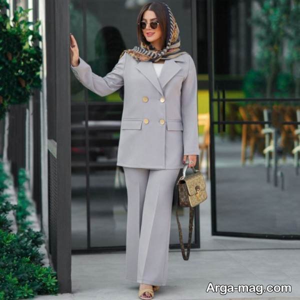 تیپ با شلوار طوسی لاکچری
