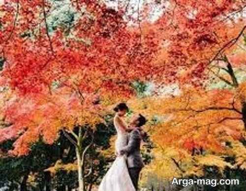 ایده ژست عکس پاییزی عروس