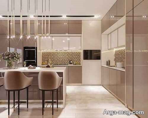 کابینت رنگ بژ آشپزخانه مدرن