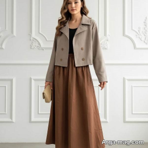 تیپ خاص با دامن قهوه ای