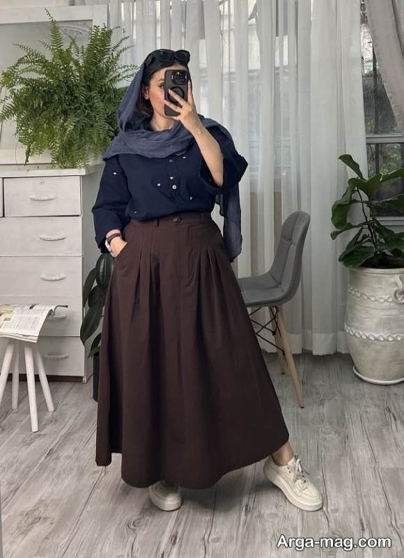 زیباترین استایل با دامن قهوه ای