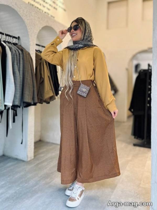 تصاویر استایل با دامن قهوه ای