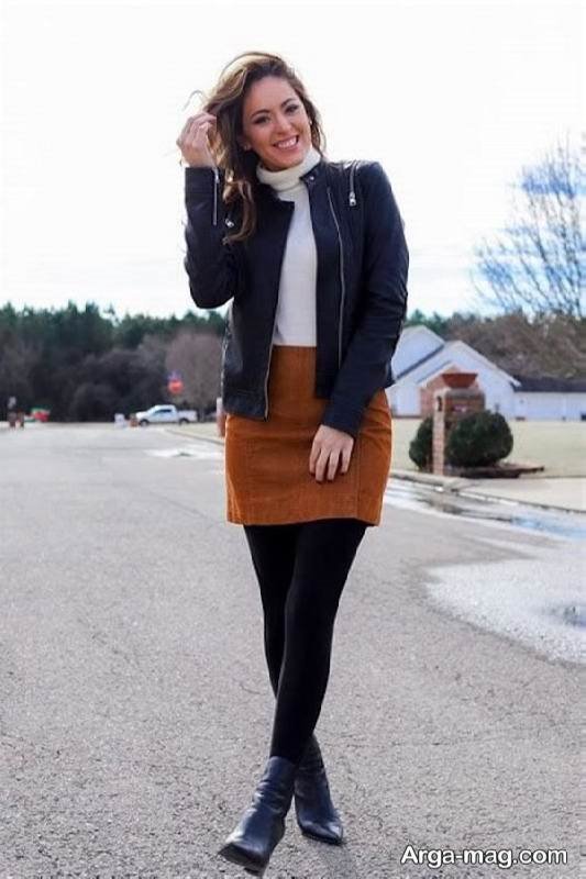 تیپ با دامن قهوه ای شیک