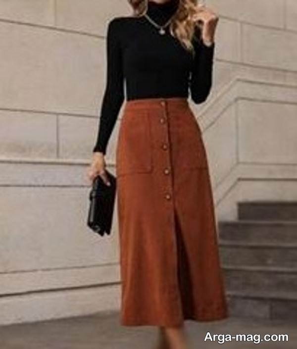 استایل با دامن قهوه ای ساده