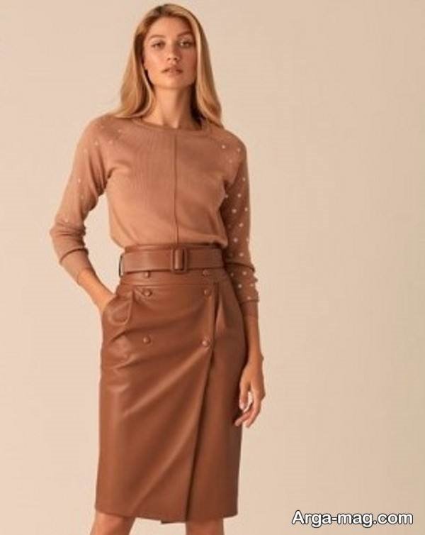استایل با دامن قهوه ای زیبا