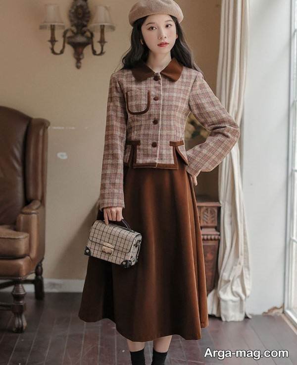 متفاوت ترین استایل با دامن قهوه ای