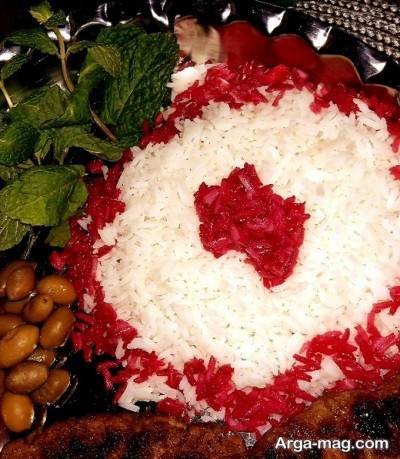 تزیین برنج با پودر لبو با خلاقیت های زیبا برای شام و ناهار ایرانی