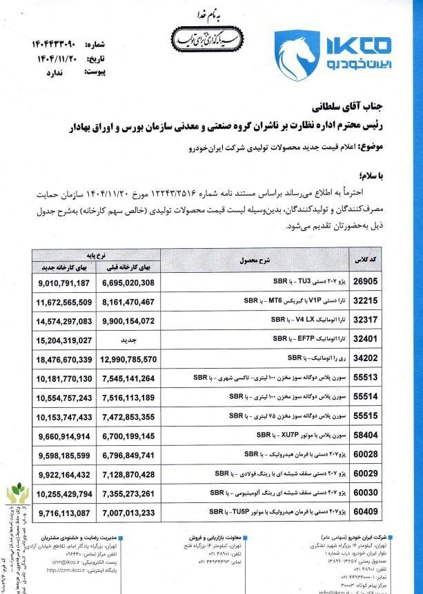 امضای ناعادلانه عادل ! / گرانی محصولات ایران خودرو در بهمن 1404