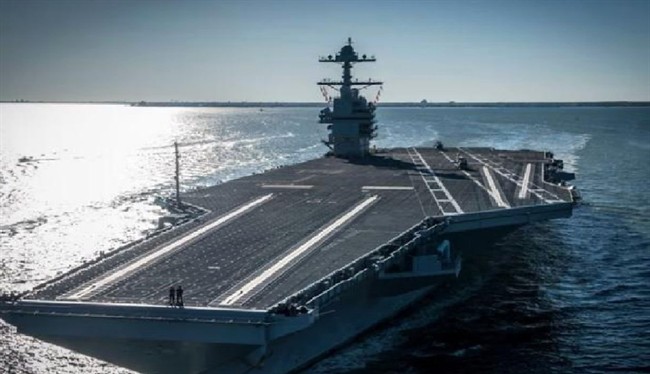  اولین تصاویر از ورود ناو هواپیمابر جرالد فورد به آب های دریای مدیترانه+فیلم