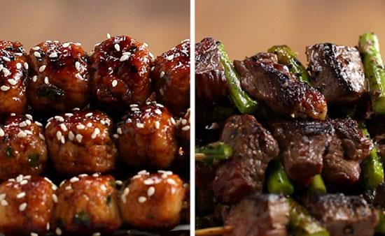 طرز تهیه کباب چوبی با مرغ و استیک
