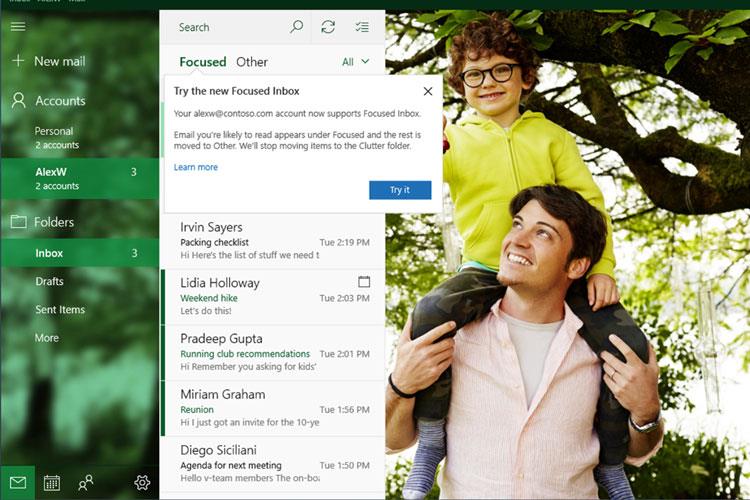 اینباکس متمرکز به اپلیکیشن ایمیل و تقویم ویندوز 10 اضافه می شود
