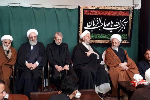 حضور لاریجانی در مراسم عزاداری بیوت مراجع تقلید