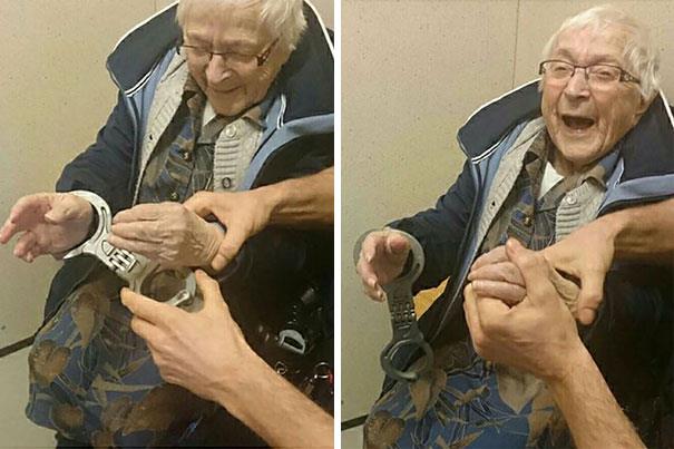 یک پیرزن 99 ساله در اقدامی جالب و عجیب خواهان دستگیر شدن توسط پلیس شد