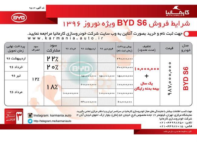 شرایط فروش BYD S6 ویژه نوروز