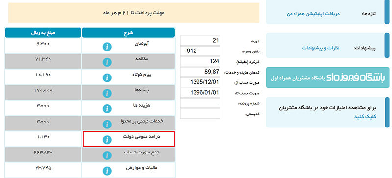 ردیف «درآمد عمومی دولت» در قبوض تلفن همراه چیست؟