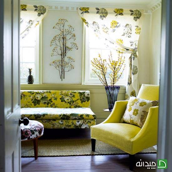 طراحی اتاق نشیمن زرد رنگ 