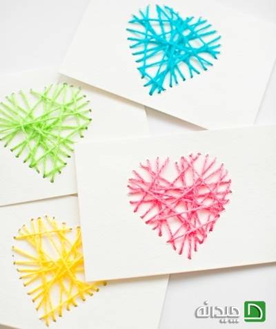 استفاده از کاموا برای تزئین کارت پستال 