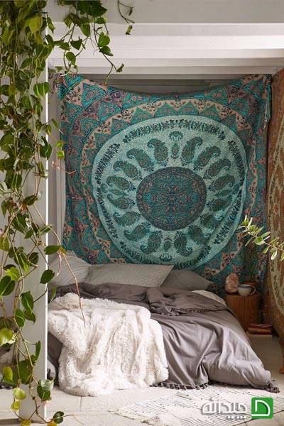 طرح های ایرانی روی پارچه برای تزیین دیوار پشت تخت خواب 
