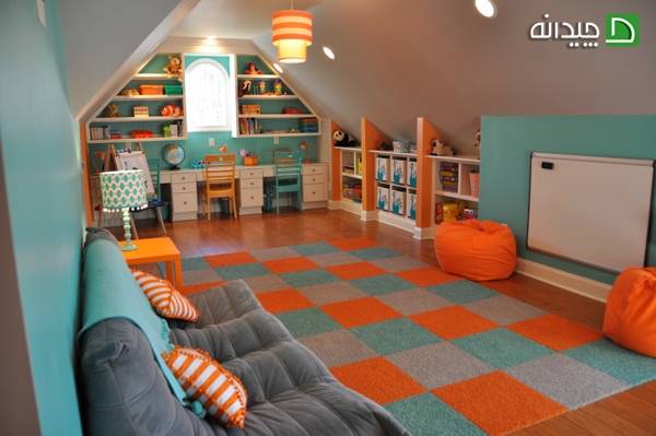 رنگ نارنجی و آبی در اتاق کودک