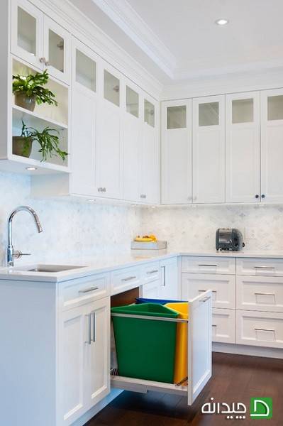 دکوراسیون آشپزخانه سفید، کابینت مخصوص سطل زباله
