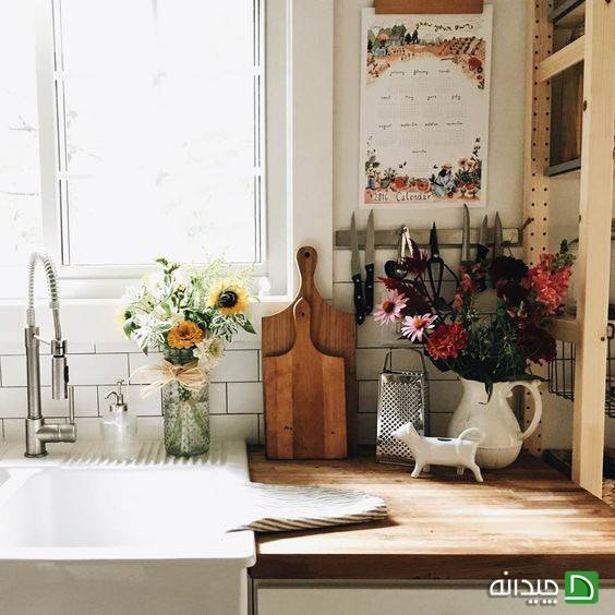 استفاده از گل وگیاه در تزیین آشپزخانه با وسایل ساده 