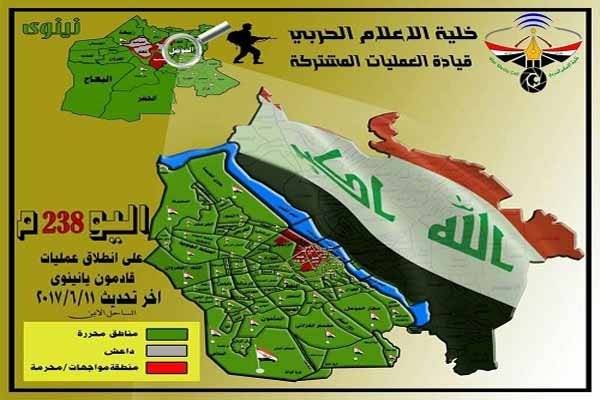 نقشه مناطق باقیمانده تحت اشغال داعش در موصل