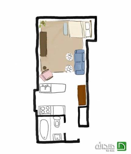 طراحی داخلی استودیو آپارتمان برای افراد مجرد