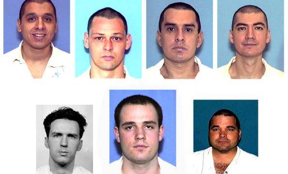 WASHINGTON, DC - JANUARY 2: This composite of images taken 02 January, 2001 from the Texas Department of Criminal Justice Internet site shows seven prisoners who escaped 13 December, 2000 from a Texas maximum-security prison in Kenedy, Texas, about 60 miles southeast of San Antonio. The fugitives (top L-R) Joseph Garcia, Donald Newbury, George Rivas, Larry Harper, (bottom L-R) Patrick Murphy, Jr., Randy Halprin and Michael Rodriguez had been serving sentences ranging from 30 years to life and allegedly escaped by posing as prison workers. The men are also wanted in connection with a Christmas Eve robbery of a Dallas-area sporting goods store in which a policeman was shot and killed. (Photo credit should read TDCJ/AFP/Getty Images)
