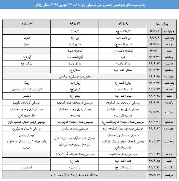 برنامه‌های یازدهمین جشنواره ملی موسیقی جوان اعلام شد+ جدول