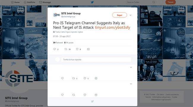 تشویق تلگرامی عوامل داعش برای حمله به ایتالیا +عکس