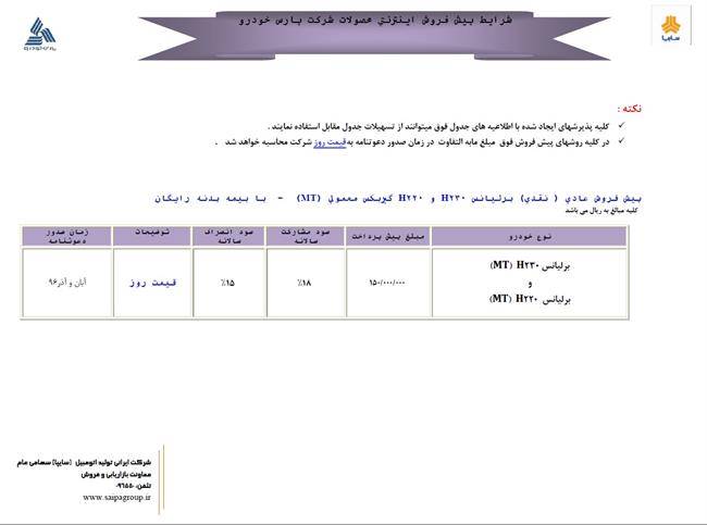 شرایط فروش برلیانس